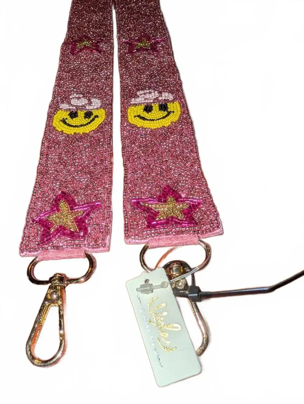 Beaded Pink Strap with Smiley Face and Star Embellishments